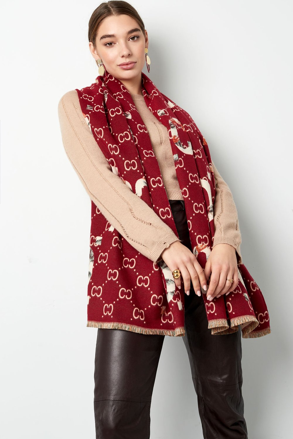 Sciarpa invernale con stampa C - rossa h5Immagine4